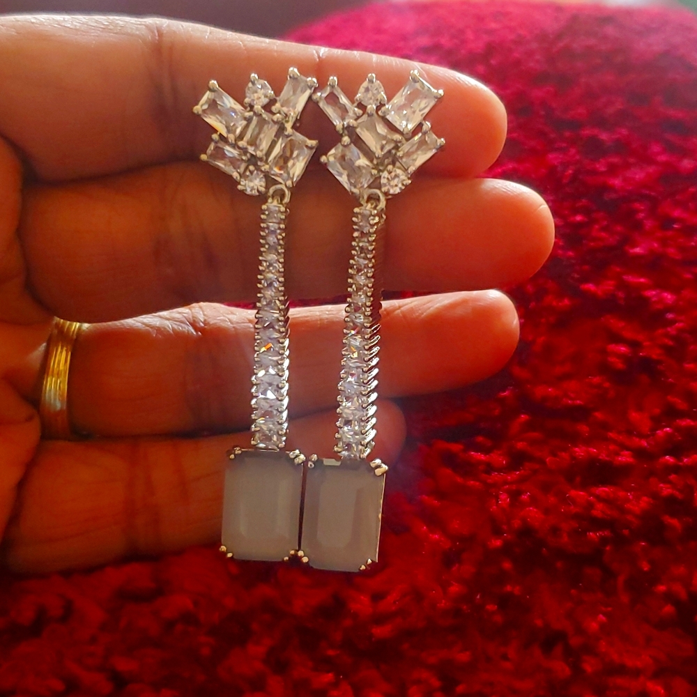 Handmade Silver Finish CZ earring Grey